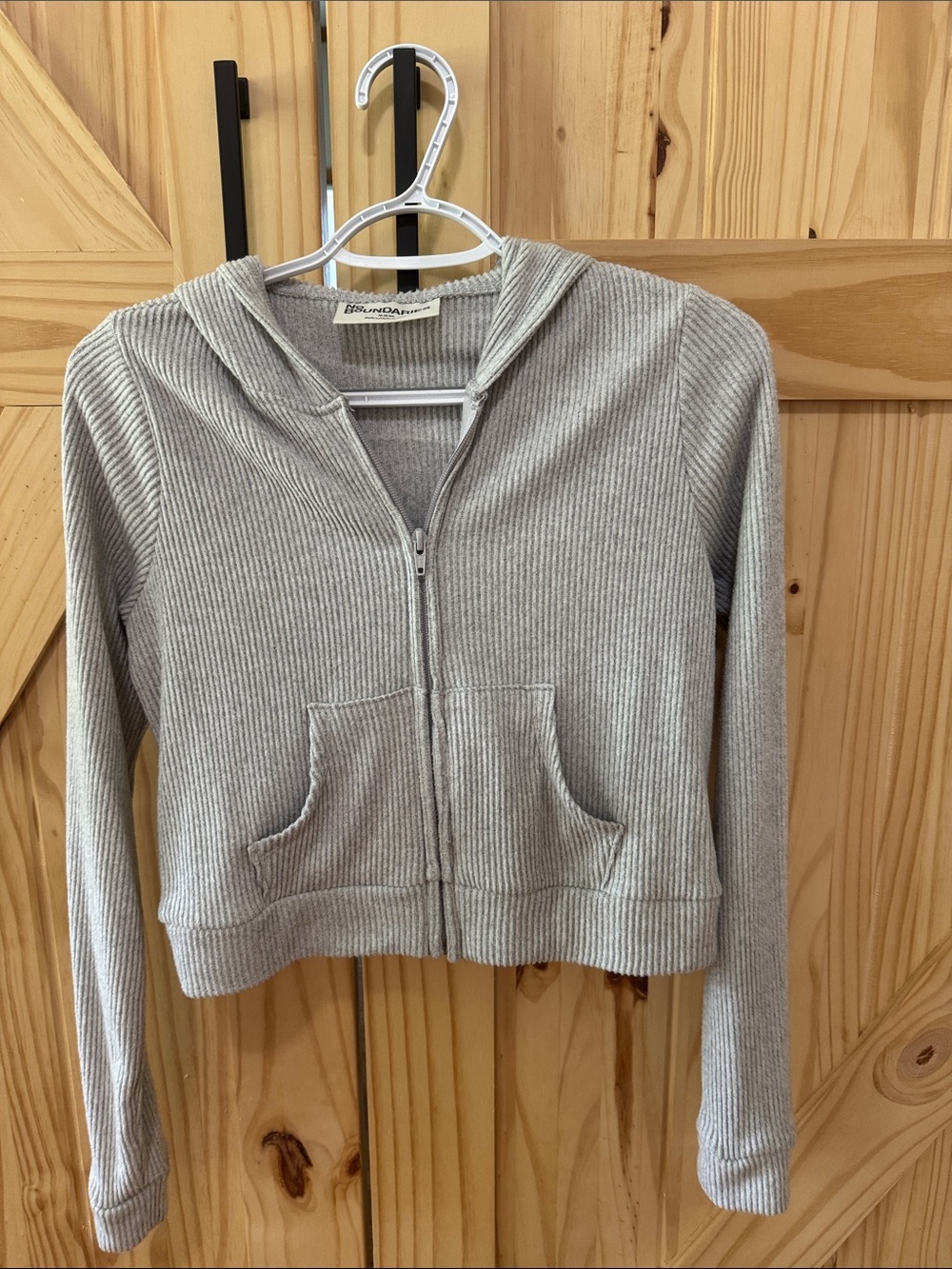 No Boundaries Light Gray Ribbed Zip Hoodie